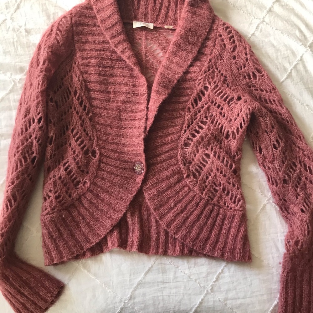 Loft Pink Wool/Mohair crocheted cardigan